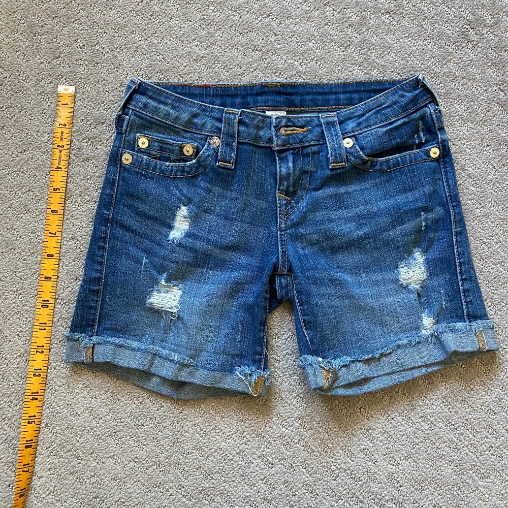 True Religion Mid Cut-Off Denim Shorts